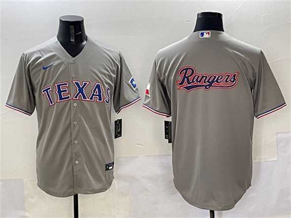 Men%27s Texas Rangers Team Big Logo Gray With Patch Cool Base Stitched Jersey->texas rangers->MLB Jersey